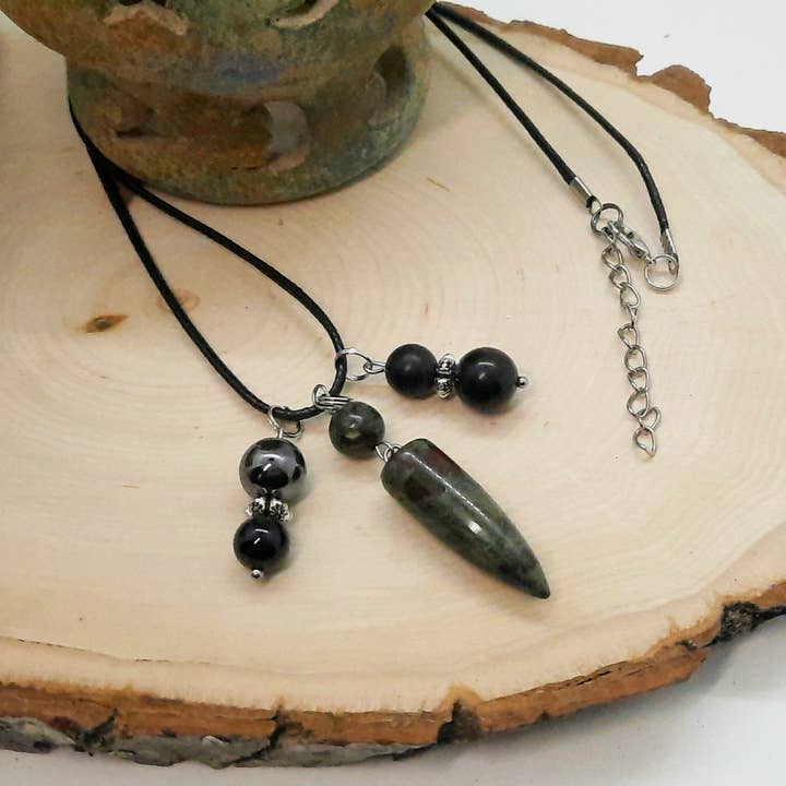 Secret Synergy Stones - Vendita all'ingrosso Collana con ciondolo/pendaglio - Collana con Pendente a Proiettile per Protezione Empatica EMF 5G Protezione Energia Guaritrice: Shungite Ematite Tormalina Nera2