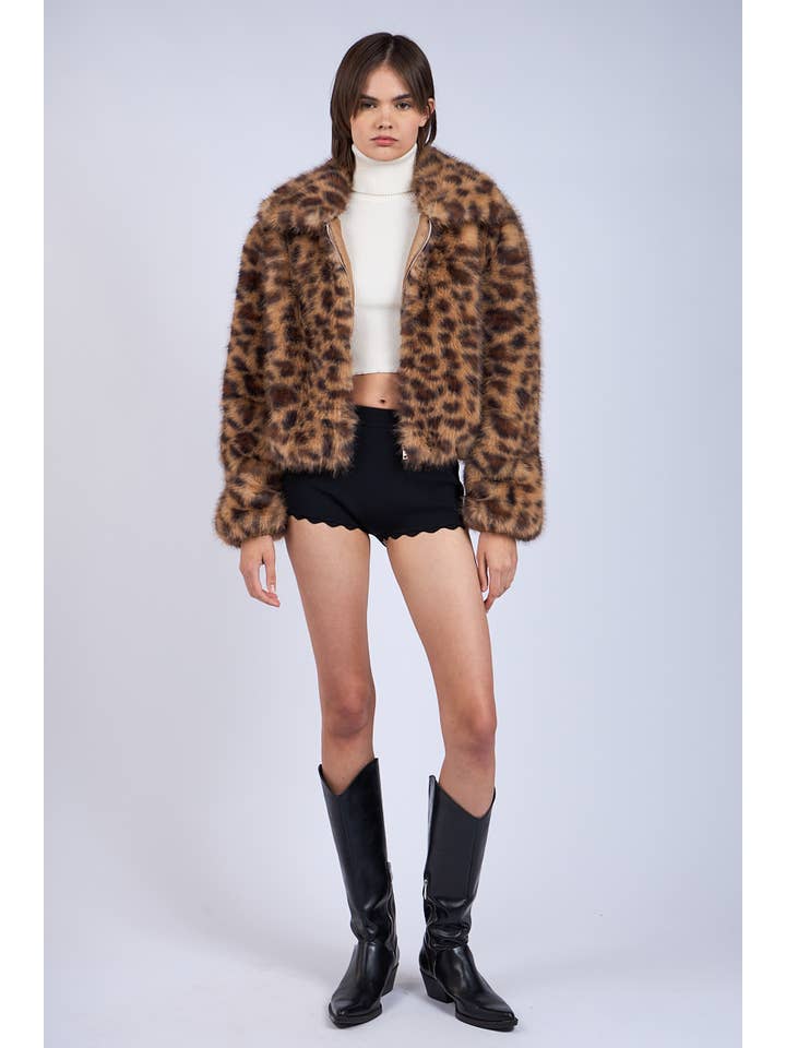 Leopard -LEOPARD PRINT LONG SLEEVE CASUAL FAUX FUR JACKET for wholesale on Faire