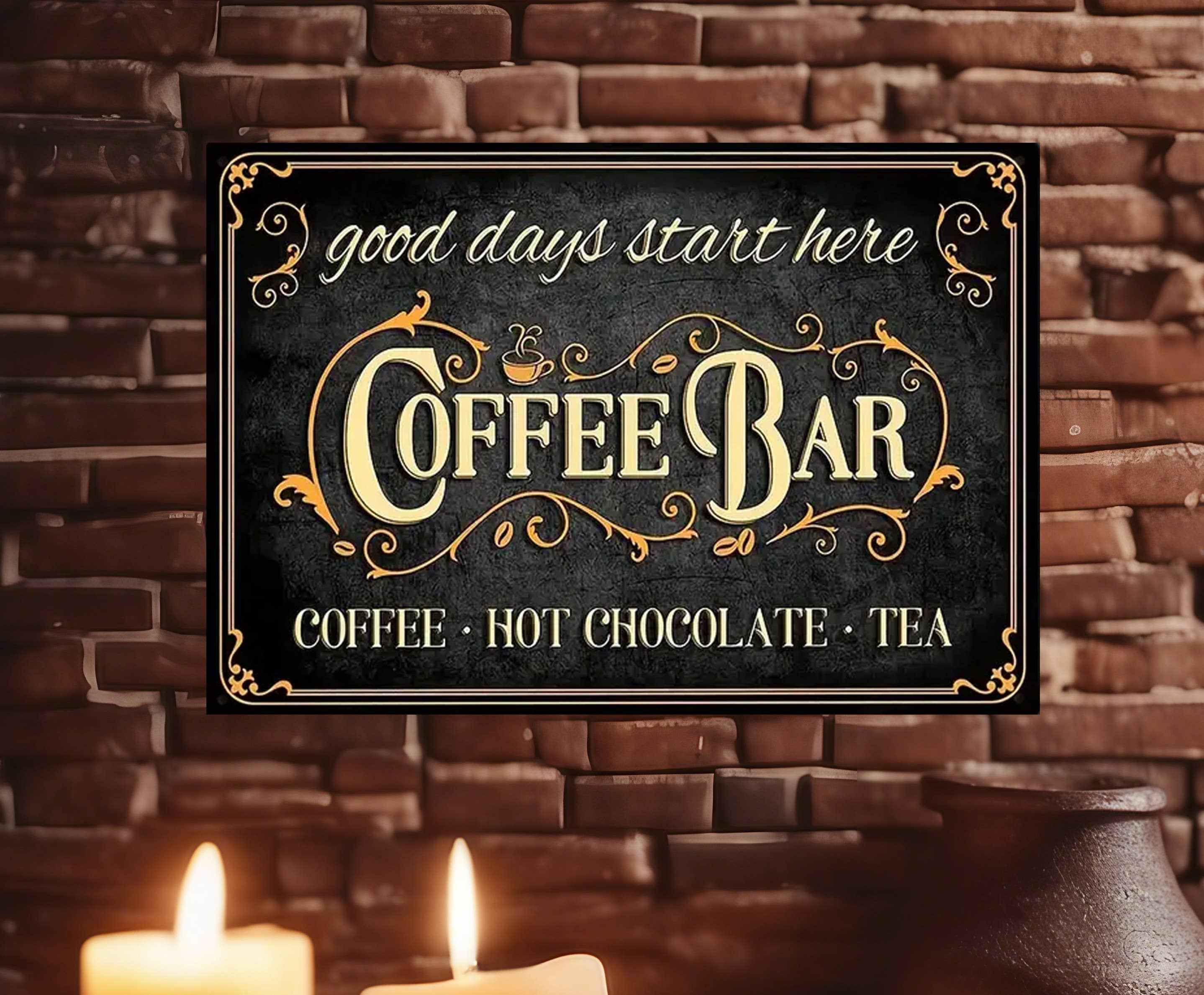 Bad Bunny Designs - Wholesale Art Print - Good Days Start Here Coffee Bar Metal Sign