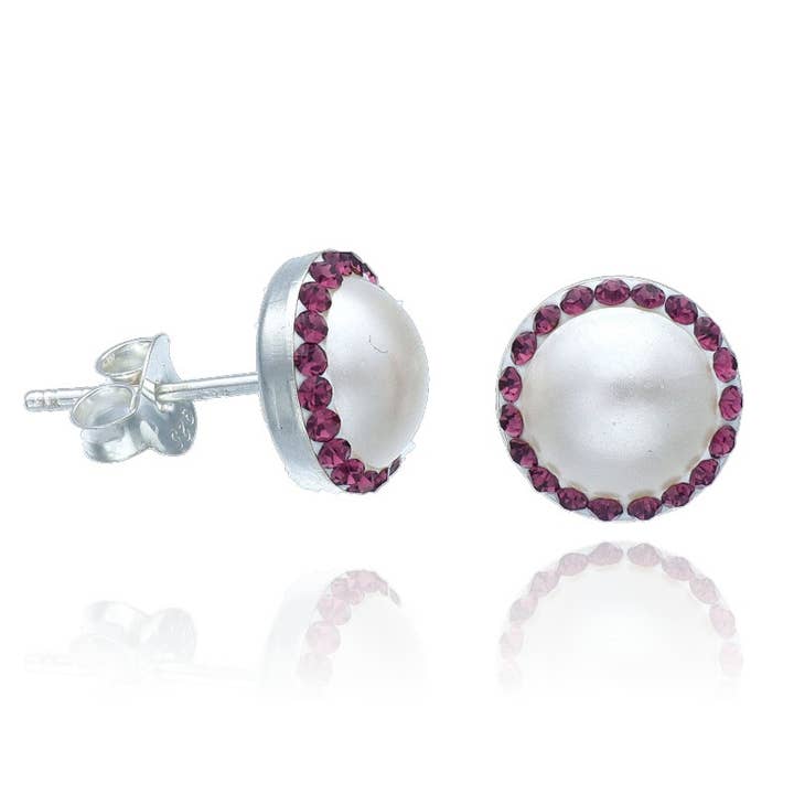 Sterling Silver Pearl Earrings with Crystal Brilliants for wholesale by Las Joyas de Amanda