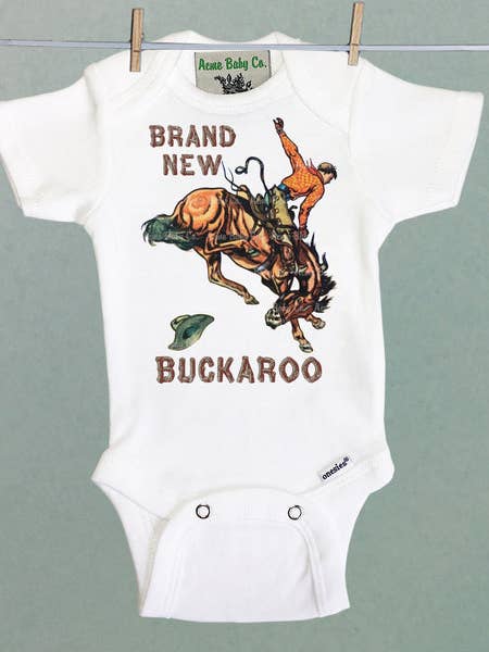 Brand New Buckaroo Cowboy Organic Baby Bodysuit for wholesale by Acme. Baby Co. LLC