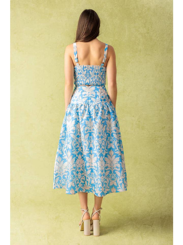 MARFIM AZUL Conjunto de top e saia estampados em tecido - IT13545-SET para venda a revendedores na Faire4