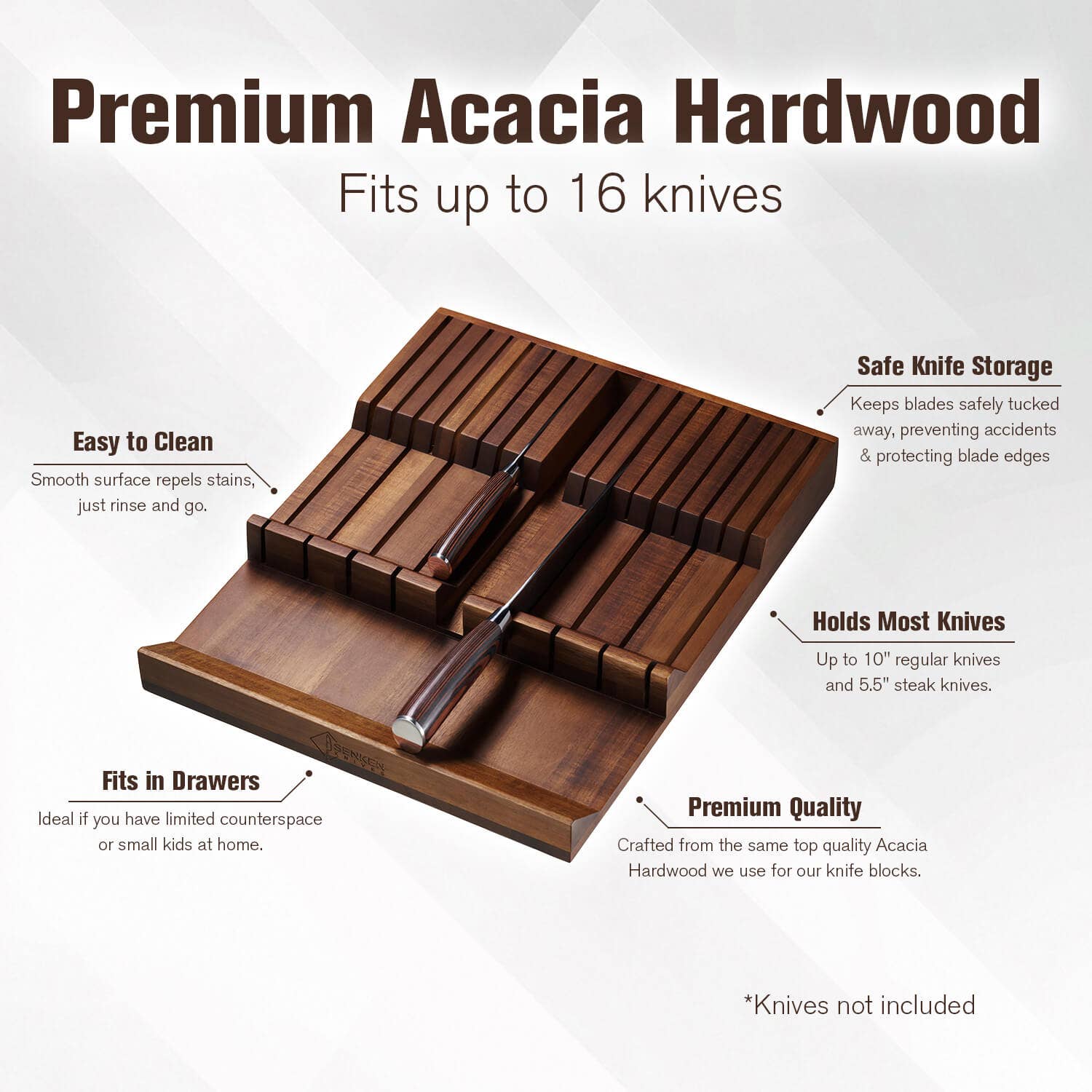 Senken Knives - Wholesale Knife Storage - In-Drawer Knife Storage Block, Acacia Hardwood Knife Storage5
