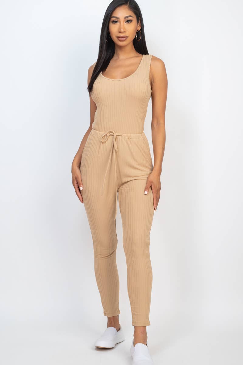 CAPELLA APPAREL - Wholesale Jumpsuit - Dames - Geribbelde mouwloze jumpsuit met trekkoord4