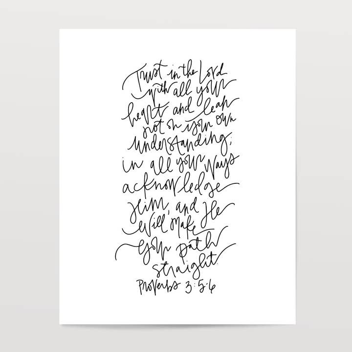 Proverbs 3:5-6 - Black & White Art Print for wholesale by The Woven Pen