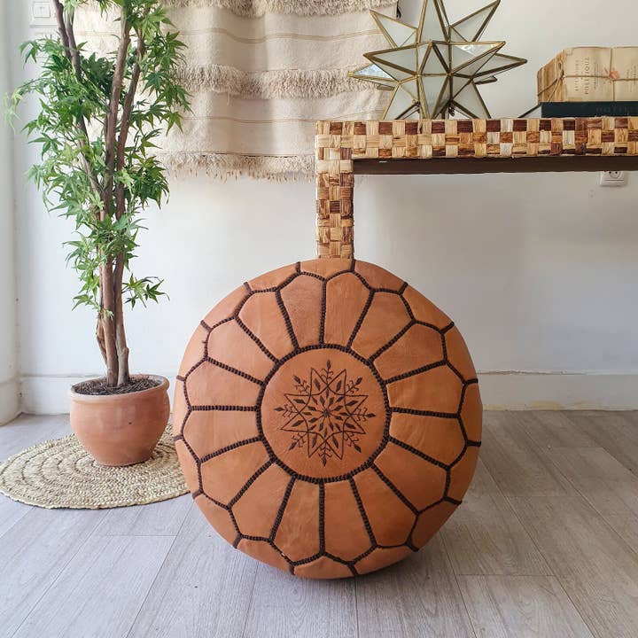 DarKech - Vendita all'ingrosso Pouf - Incredibile pouf rotondo Pouf in pelle marocchina3