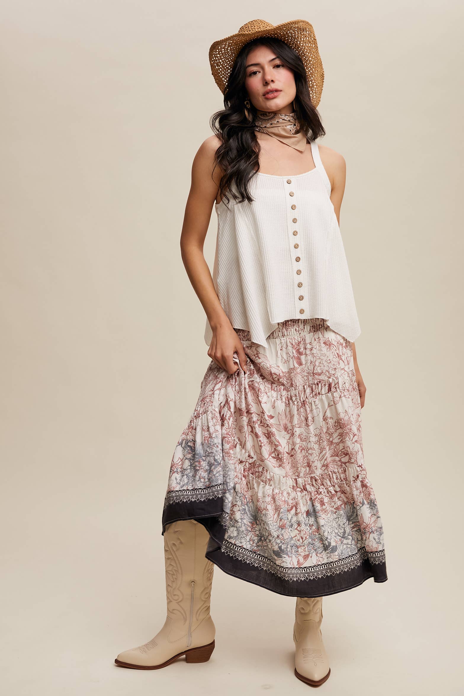 Listicle - Vente Jupe – femme - Jupe longue bohème convertible à smocks & robe bustier9