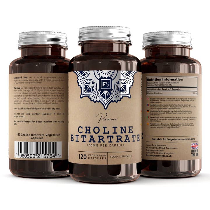 Focus Supplements – Großhandel Nahrungsergänzungsmittel/Vitamin zum Einnehmen – Cholinbitartrat (700 mg) 120 Kapseln