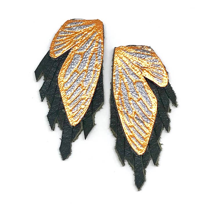 Leather Jewelry - Statement Earrings - Wings - Olive & Copper for wholesale by the HEDGE