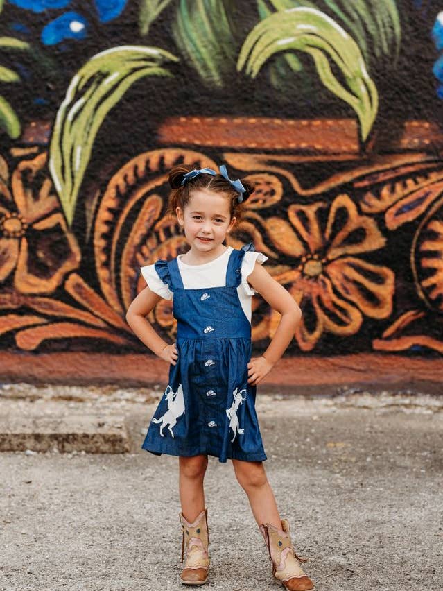 Raring Horse Denim Dress, Size 0-5T for wholesale by Shea Baby