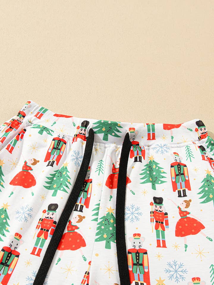 White Printed FB Christmas Trees & Nutcracker Buttoned Pajama Set for wholesale on Faire3