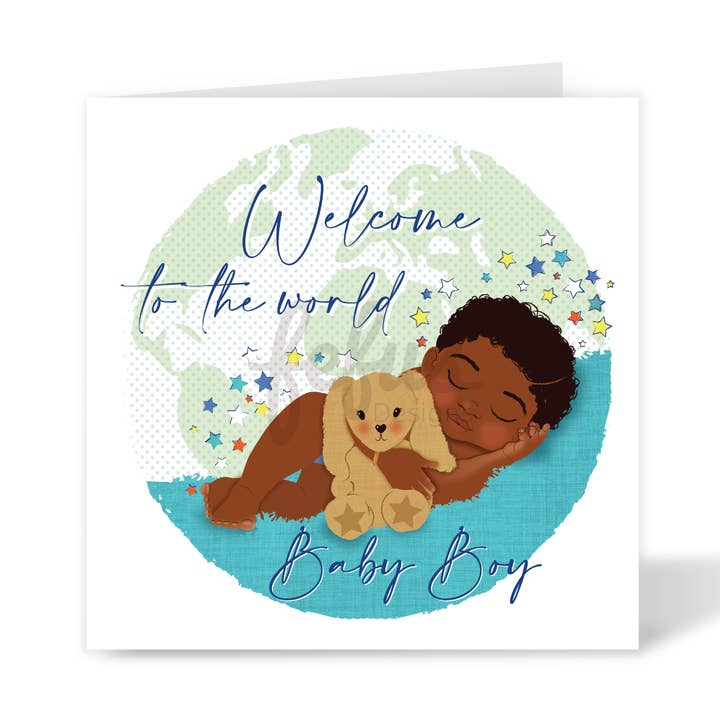 Neue Baby-Junge-Karte | Schwarz & Braun Baby Glückwunschkarte – Fefus Designs für den Großhandel von Fefus Designs