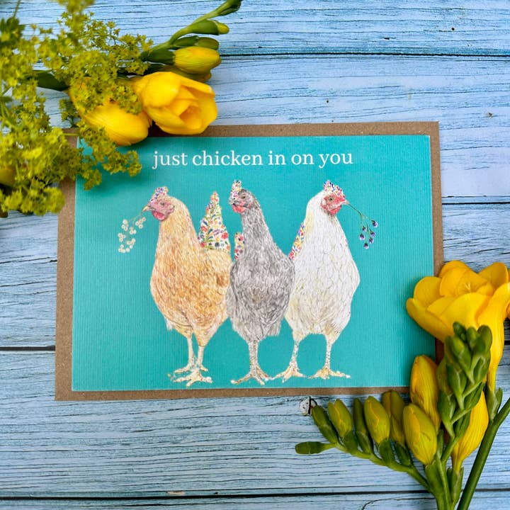 Chicken thinking of you  | Eco Friendly Card Colourful Cute for wholesale by Jen Winnett Eco Artist