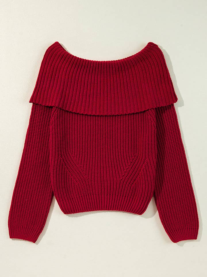 Racing Red Solid Off Shoulder Sweater for wholesale on Faire