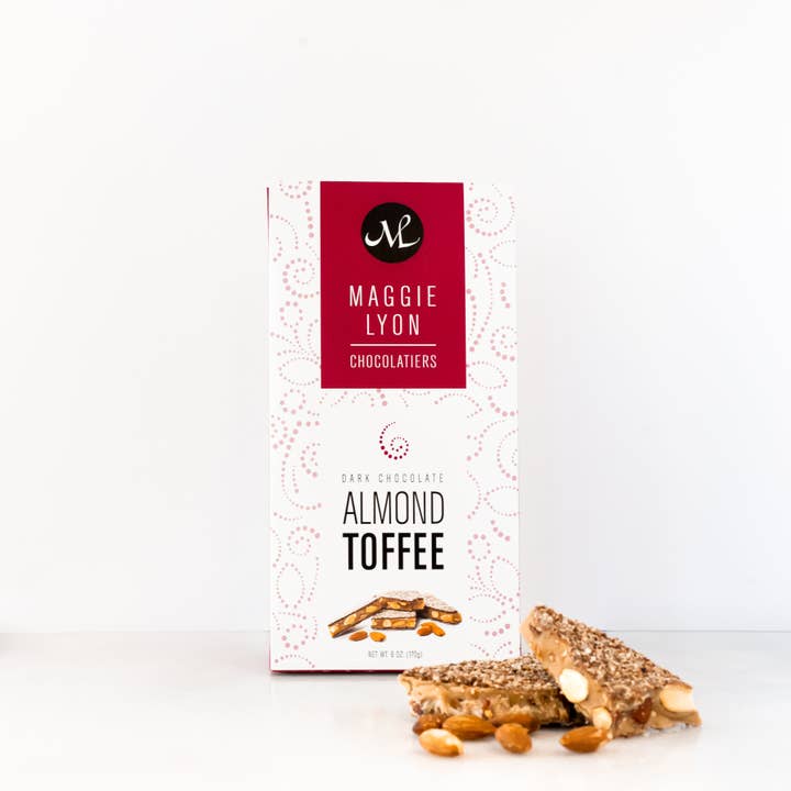 6oz Dark Chocolate Almond Toffee for wholesale by Maggie Lyon Chocolatiers