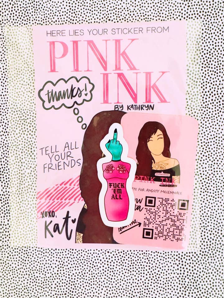 Fuck 'Em All mellemfingerbust-klistermærke for engroshandel hos Kathryn Chill Collective