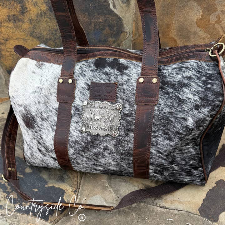 Vintage NFR Buckle Cowhide Duffle Bag for wholesale by Countryside Co.