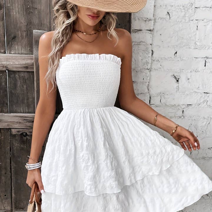 Strapless Ruffle Hem Textured Mini Dress for wholesale by L Michele