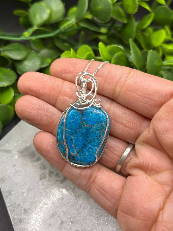 Blue Apatite Sterling Silver Pendant (#2) for wholesale by Moonbeam Healing