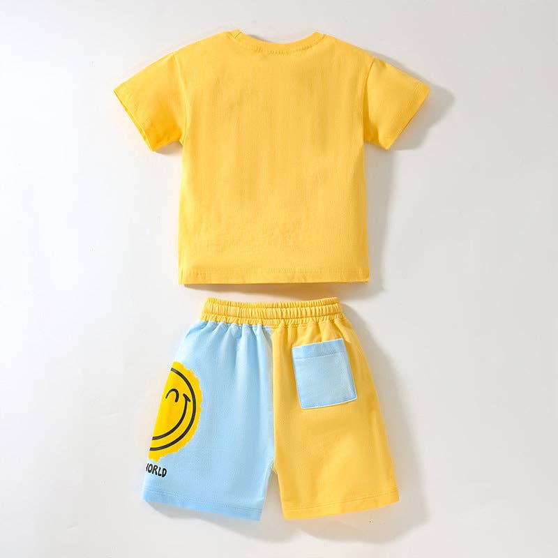 Yellow Baby Boy Smile Print Pattern Color Matching Design Clothing Sets for wholesale on Faire1