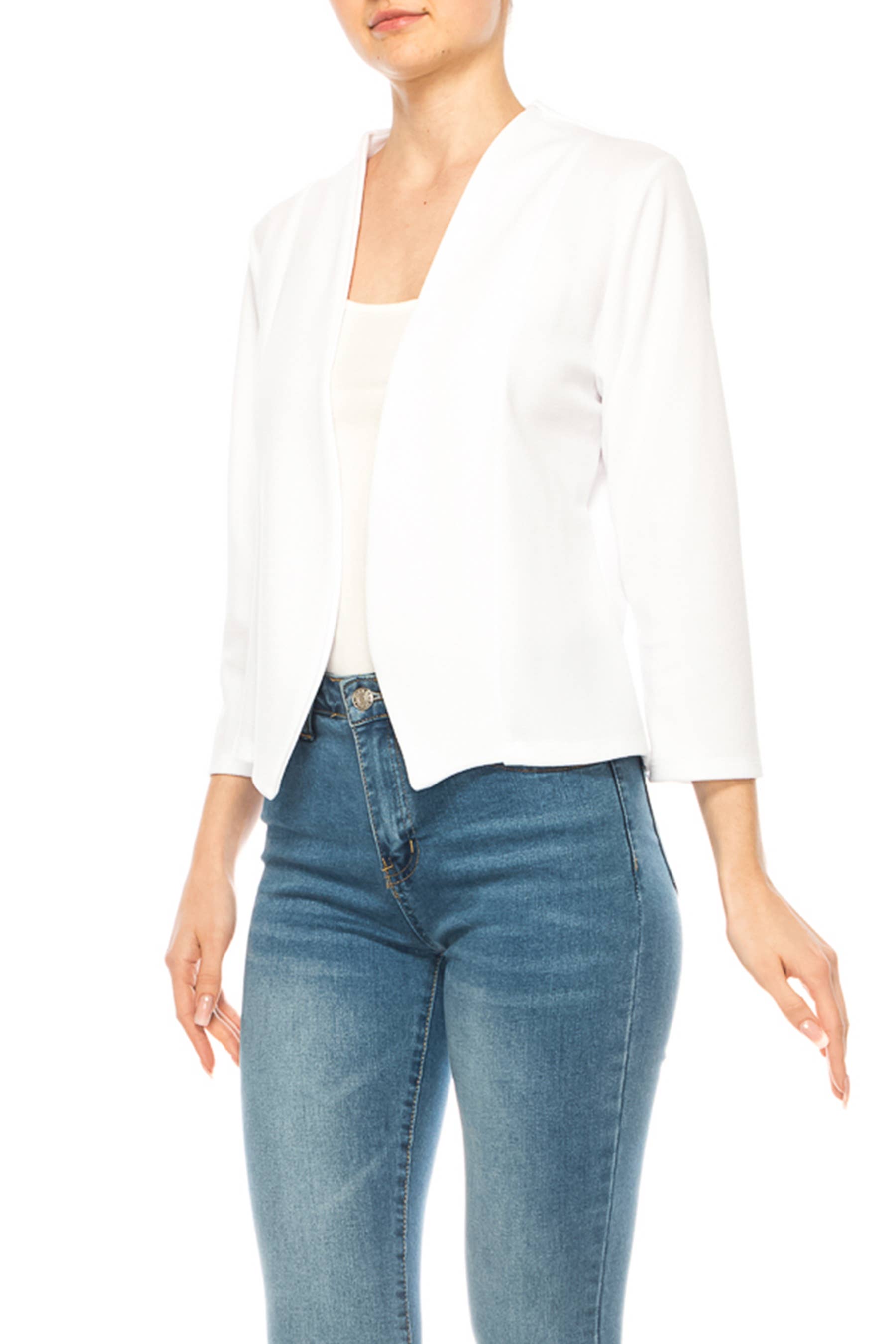 MOA COLLECTION - Wholesale Blazer - Women's - Women's Collarless Blazer 3/4 Sleeves Cardigan25