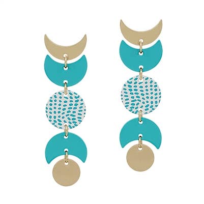 What's Hot - Vendita all'ingrosso Orecchini pendenti - Orecchino a goccia geometrico rivestito in oro e verde acqua da 2 pollici