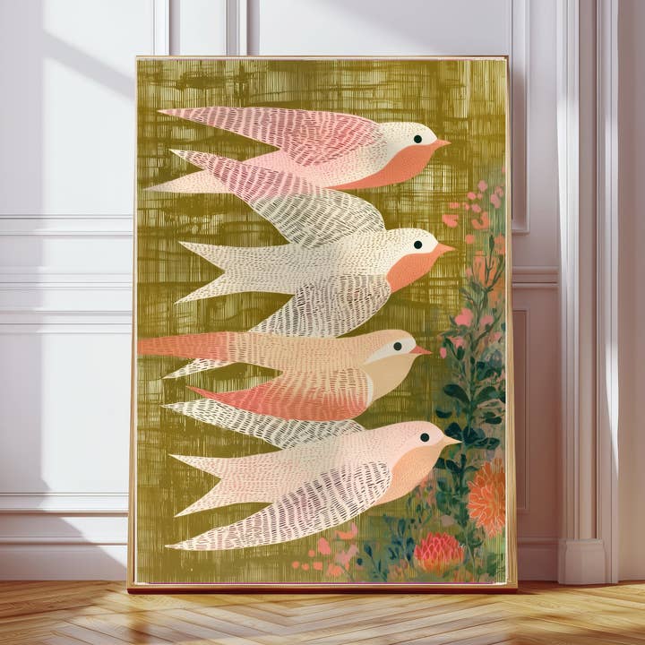 Botanical Swallows Bird Art Print for wholesale by Kumo Art Prints