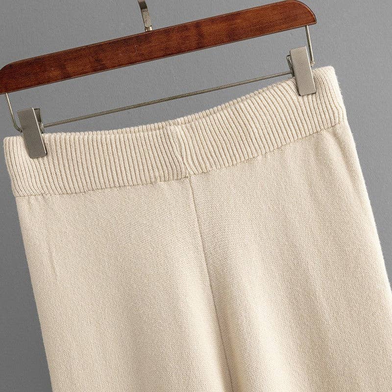 Sheer Trend - Vente Ensemble haut et pantalon (PAS d'intérieur) - Femme - Ensemble Pull à Col en V en Maille Câble et Pantalon à Jambes Larges7