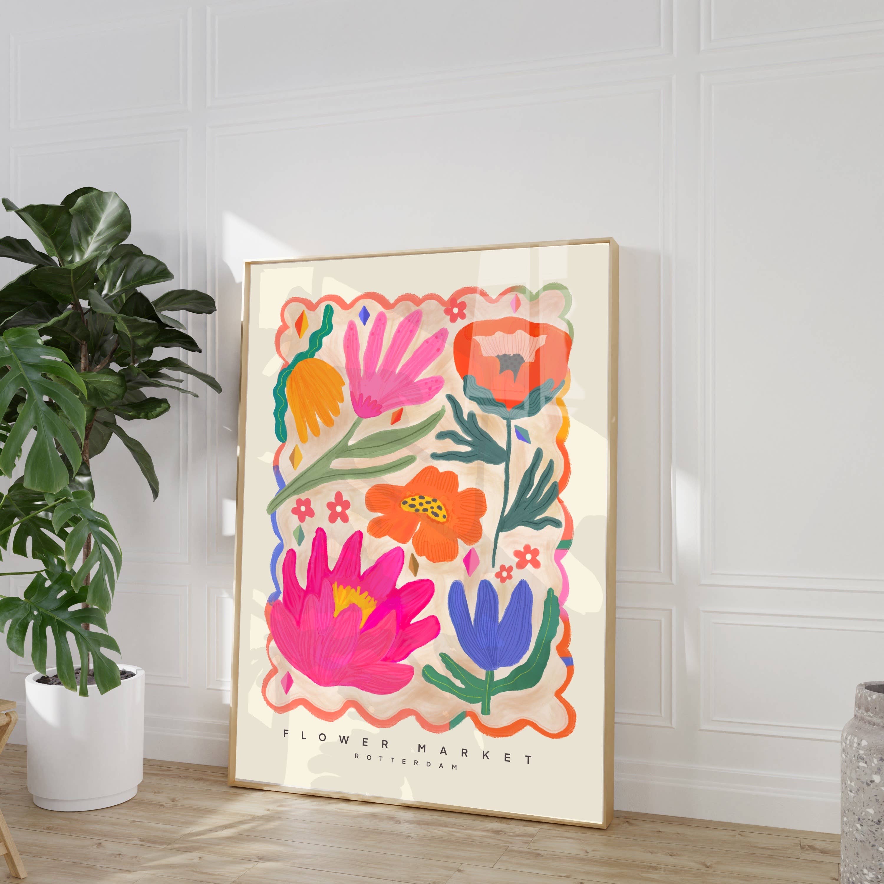 Kate Fox Design – wholesale Art print – Colourful Flower Market Print, Illustration, Modern, Pink3