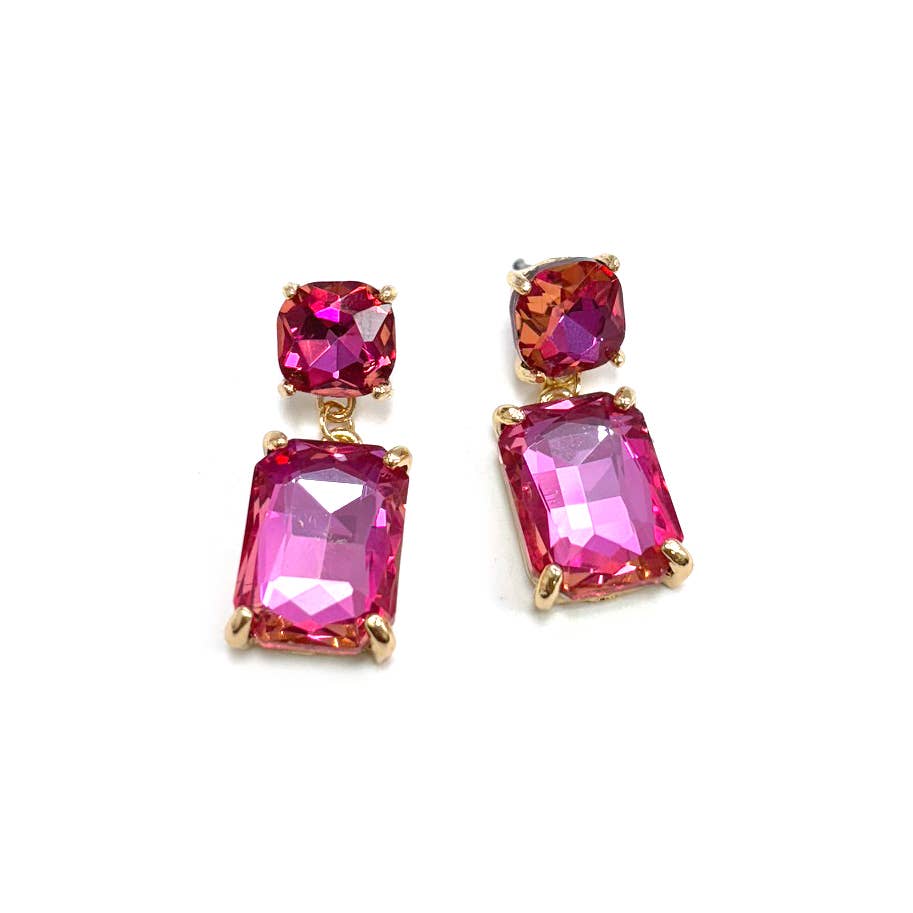 StarryNYC - Wholesale Dangle Earrings - Double Square Linked Crystal Glass Dangle Earrings19