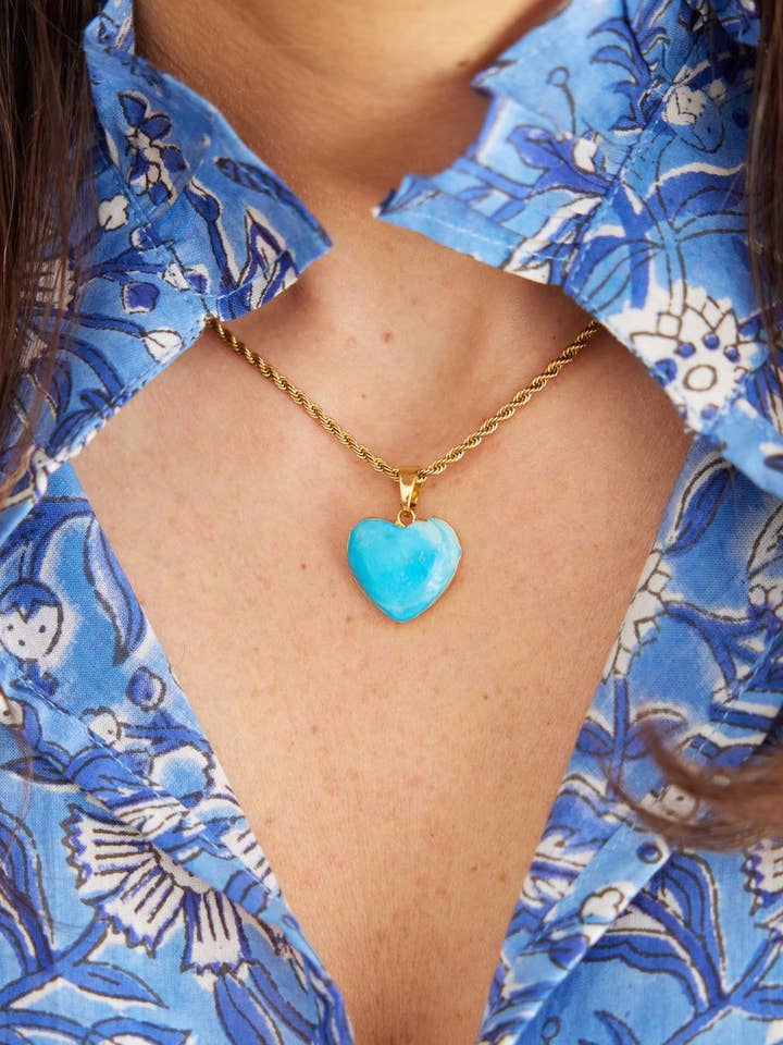 EMME TURQUOISE HEART NECKLACE for wholesale by The Monogram Corner