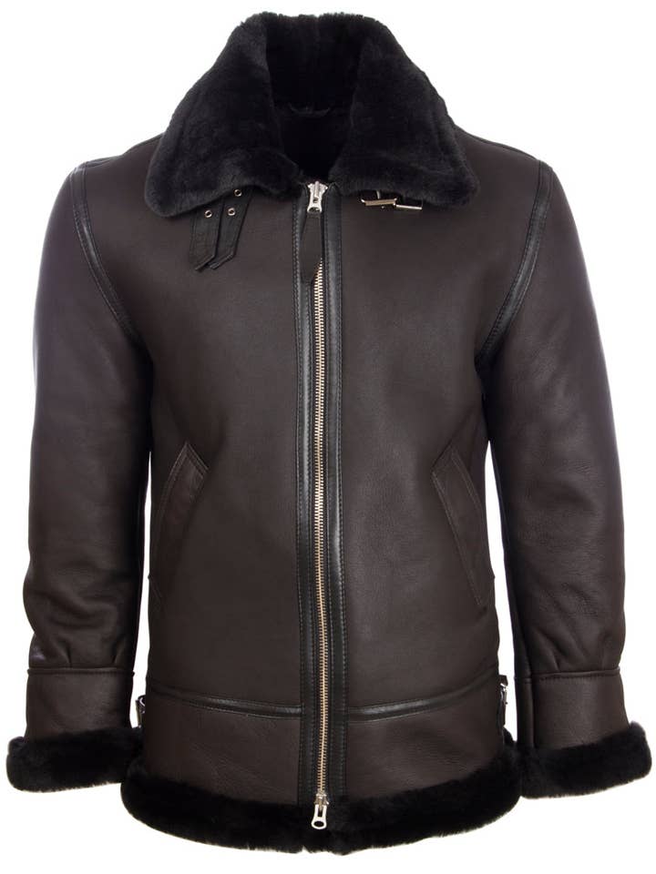 Veste en peau de mouton JEE2 pour homme - Fourrure noir/noire pour la vente par Aviatrix