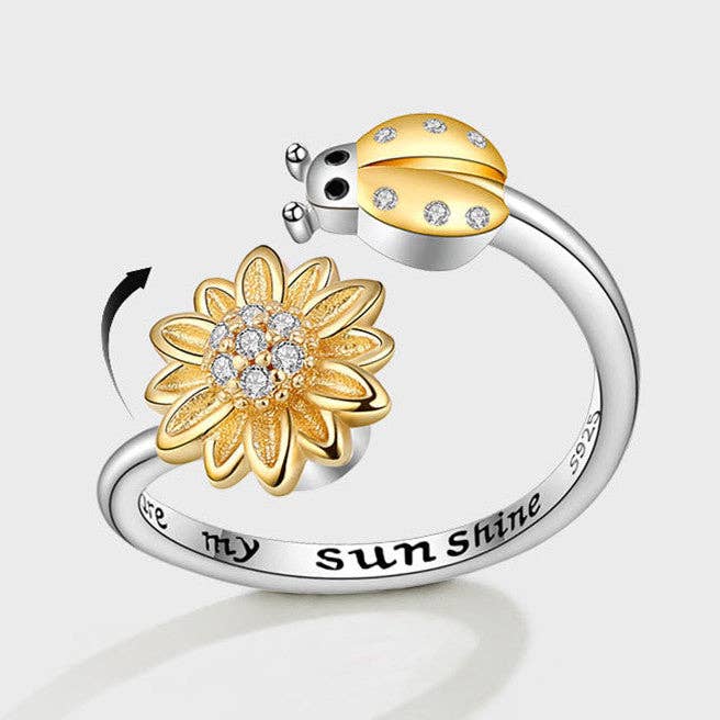 Perimade & Co. LLC - Wholesale Multi-Stone Ring - Sunflower Bug Anxiety Fidget Spinner Ring in Sterling Silver
