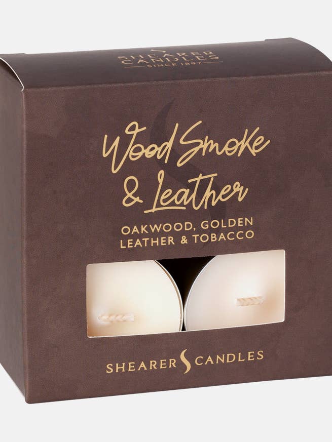 Candelitas de madera ahumada y cuero para venta al por mayor de Shearer Candles