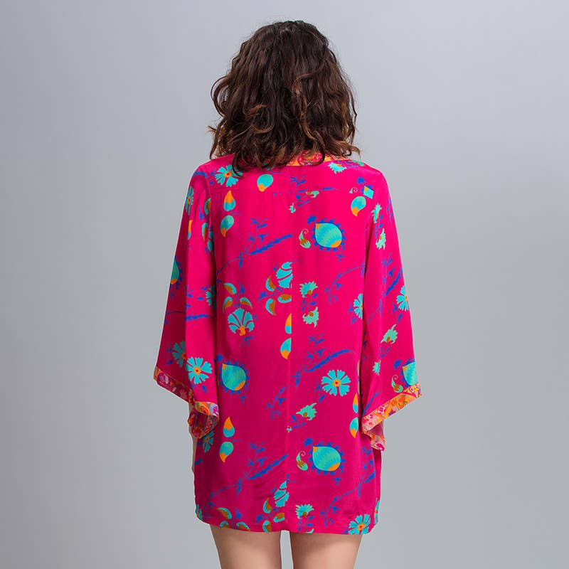 Benares - Vendita all'ingrosso Kimono - Donna - Kimono lungo con tomaia floreale fucsia1
