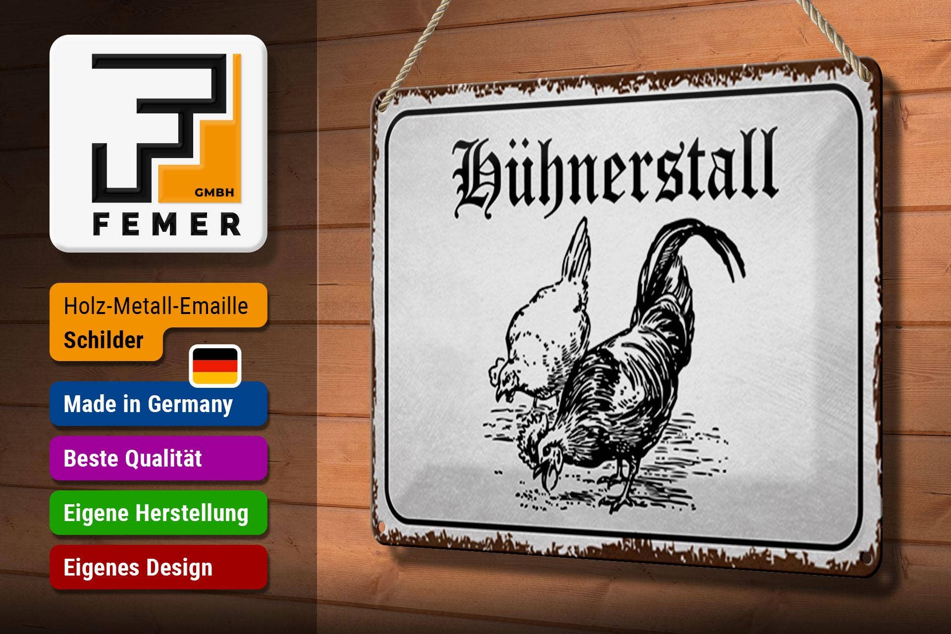 Femer – Engroshandel Skilt – Femer hønseskilt i blik, 30 x 20 cm, til hønsehus og gårddekoration2