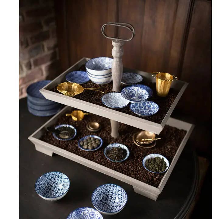 Træ rektangel 2 Tier bakke for engroshandel hos Mothology Home