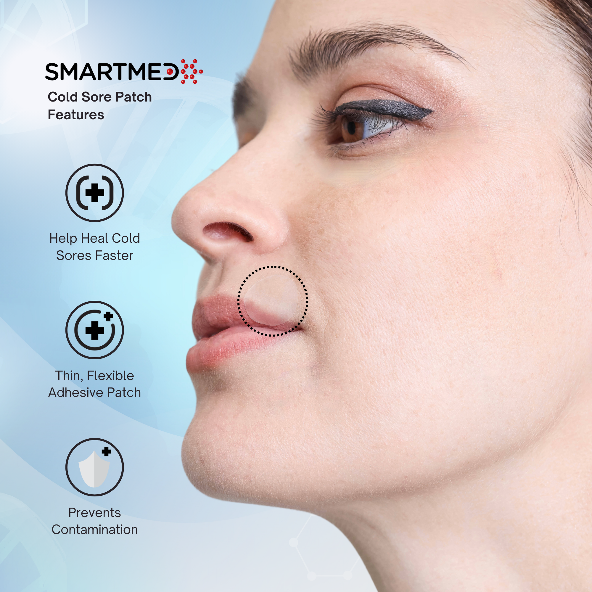 SMARTMED - Wholesale Bandaids/Bandages - Smart Cold Sore Large Treatment Patch with Lemon Balm Clear8