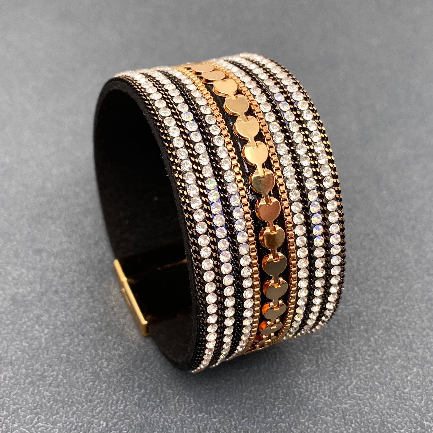 Mio Queena - Wholesale Bangle Bracelet - Sparkling Rhinestone Leather Magnetic Clasp Bracelet - LB1