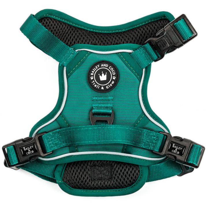Trail & Glow® Emerald Green Dog Harness for wholesale by Bailey and Coco