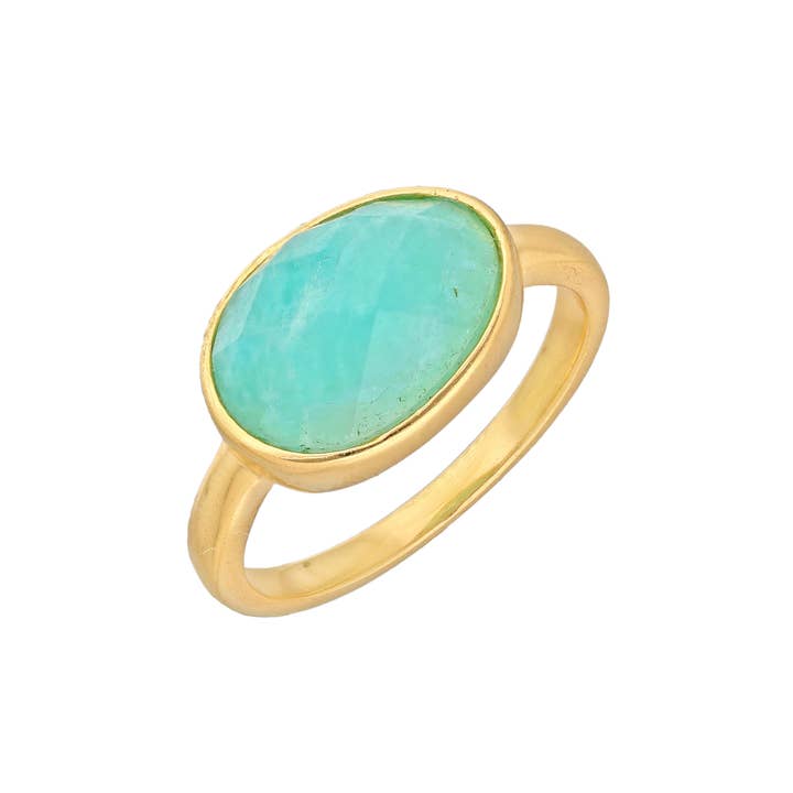 Tiramisu - Wholesale Single Stone/Solitaire Ring - Gold Plated Silver Mirage Amazonite Gemstone Ring2