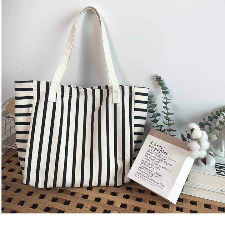 White NEW STRIPED LARGE CAPACITY CANVASBAG_CWAB2136 for wholesale on Faire
