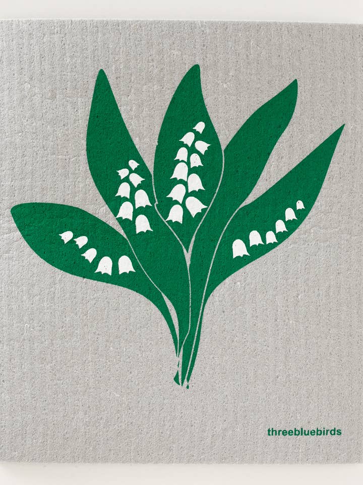 Liljekonval på grå svensk karklud for engroshandel hos Three Bluebirds Swedish Dishcloths