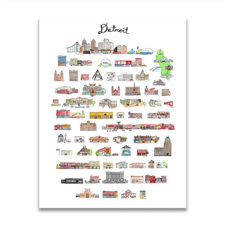 Detroit, MI Print for wholesale by Jodi Lynn's Emporium of Doodles