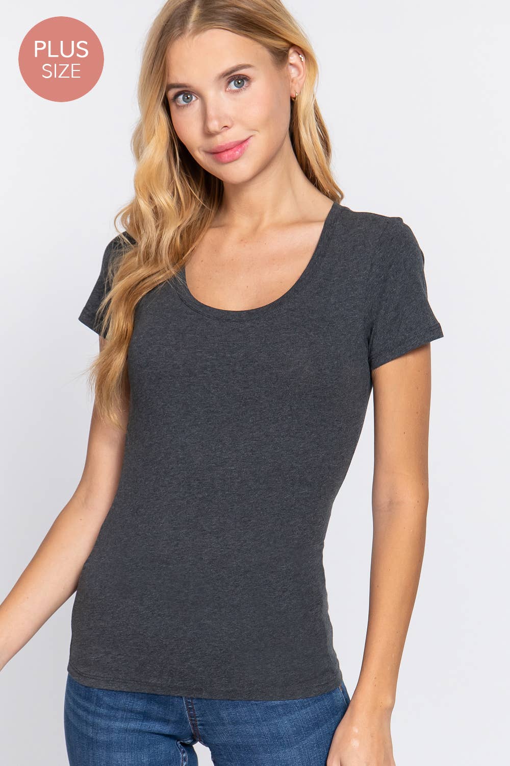 Active Basic | Active USA - Vente T-shirt – femme - [GRANDE TAILLE] Haut à manches courtes en jersey de coton à encolure dégagée41