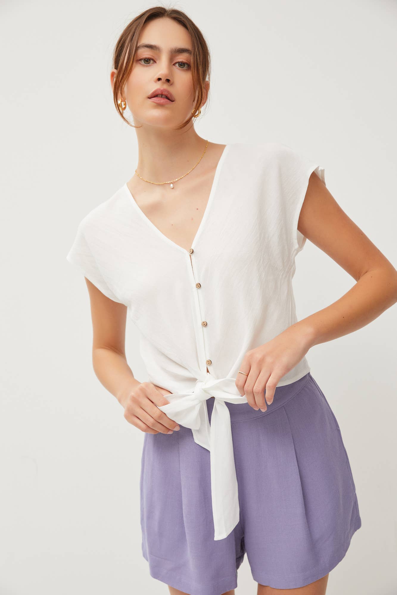 Be Cool - Wholesale Blouse - Women's - V-NECKLINE CAP SLEEVE TIE FRONT BLOUSE12