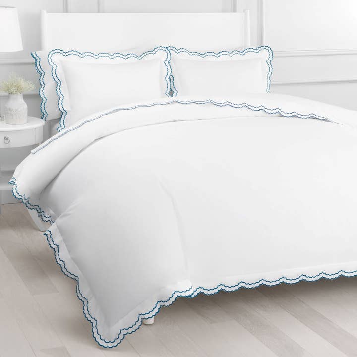 Mélange Home - Wholesale Duvet Cover - Double Scallop Embroidered Cotton Percale Duvet Cover Set