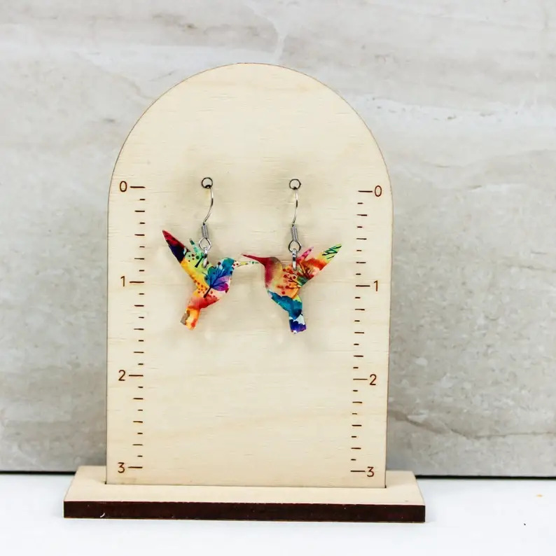 Grace + Joy Collective - Wholesale Dangle Earrings -  Cherry Blossom Hummingbird Dangle Earrings, Acrylic Earring2
