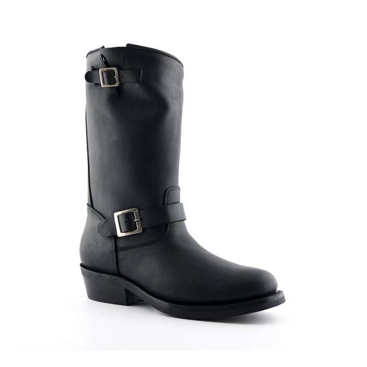 Negro Botas de Cuero Occidental Unisex Negras con Suela Lisa-Grinders Rebel de venta al por mayor en Faire