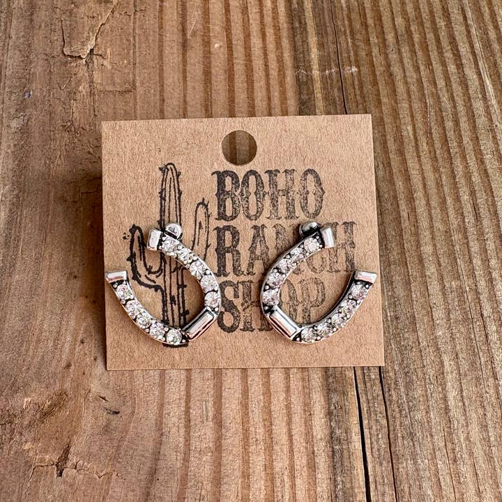 Boho Ranch Shop – wholesale Solitärörhängen – Västra Hästsko Stud Rhinestone Örhängen